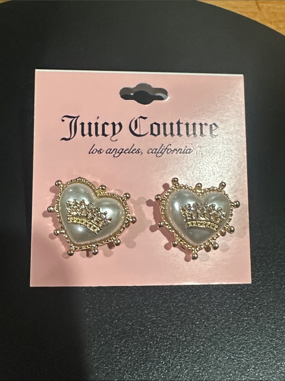 Juicy Couture Gold-Tone Crown Heart Pearl Stud Earrings
